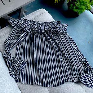 Navy Stripped Flouncy Blouse